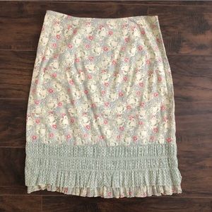 American Eagle Outfitters Cream Floral Pencil Skirt with Blue Trim
